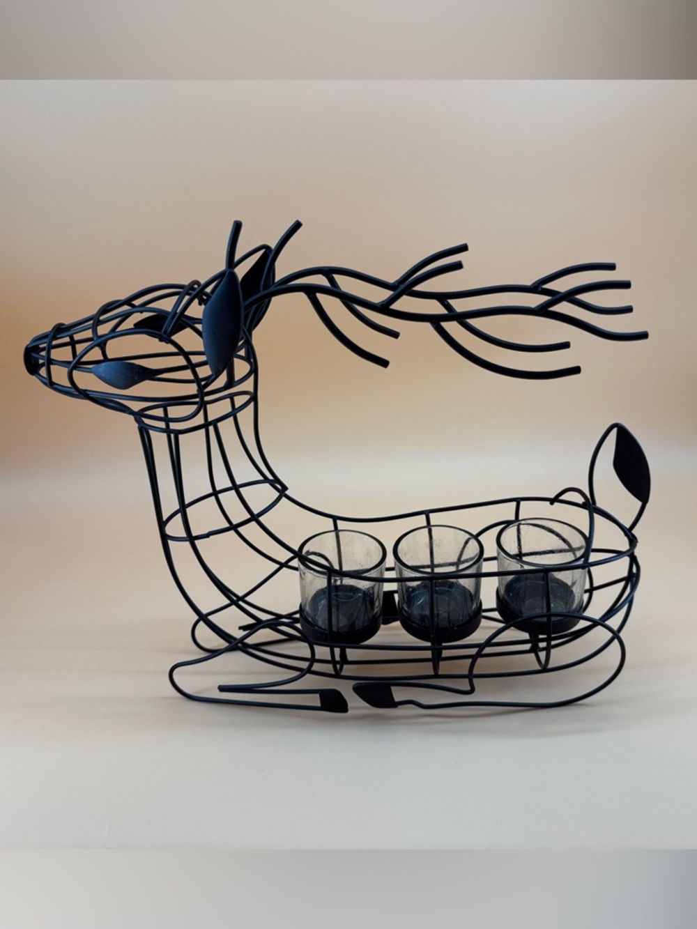 Reindeer Wire Tealight Holder Brown Metal Holiday Candle Holder Christmas Winter